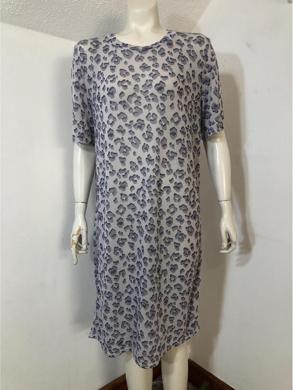 Lucky Brand  Womens Medium Stretch Nightie Lounge Dress Cotton Animal Print Grey